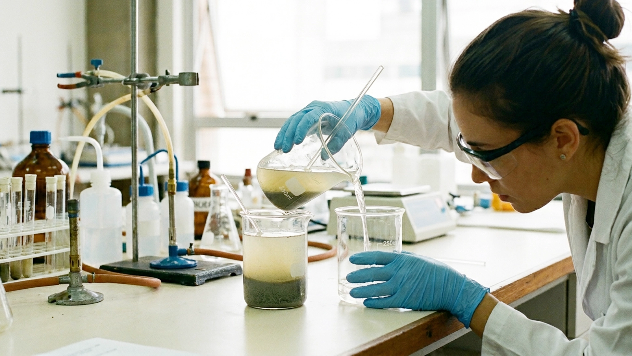 Exemplo prático de decantação em laboratório
