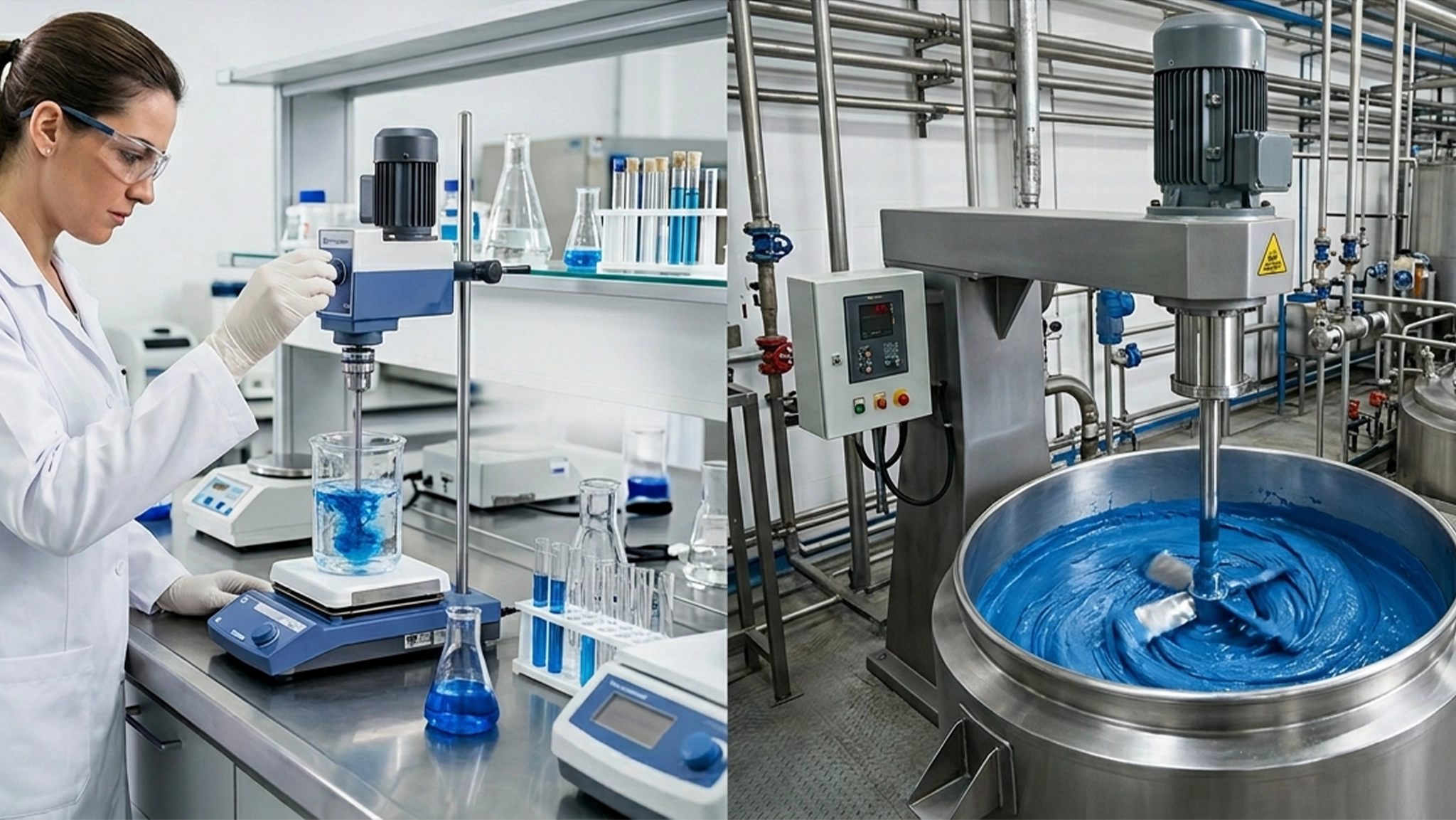 Agitador mecânico para laboratório e produção.